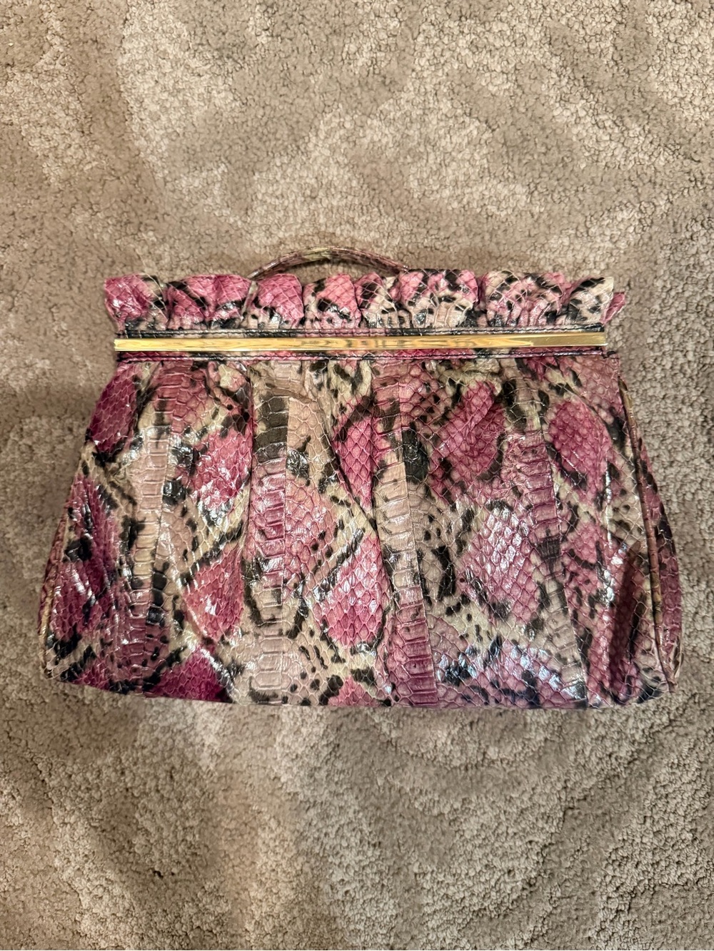 Authentic Pink Snakeskin-Pattern Women's Clutch Bag